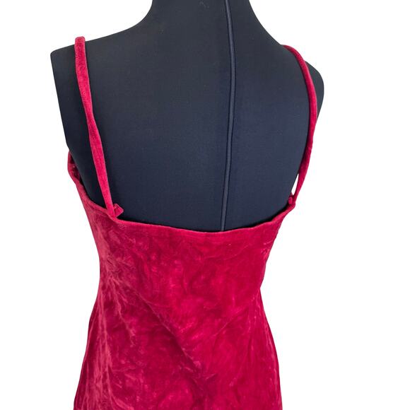Vintage Red Velvet Mini Dress – Paris Blues 80s Spaghetti Strap Bodycon - Picture 8 of 16